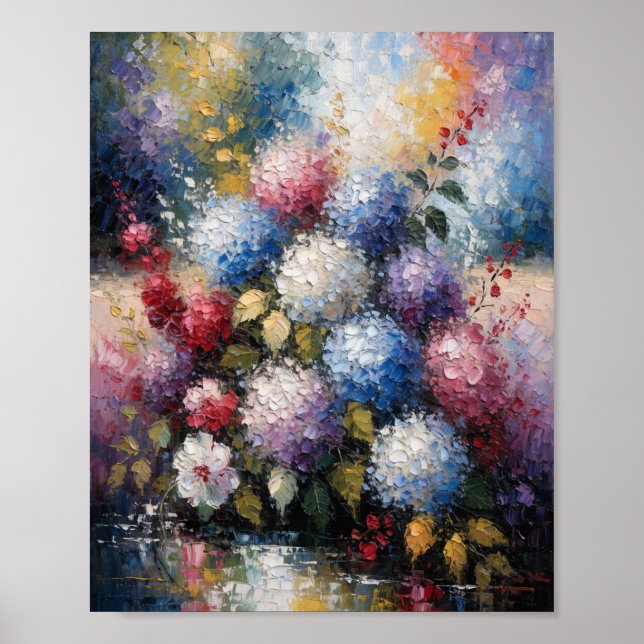 Poster Vibrante Buquê de Hortênsias de Verão com Óleo de  (Frente)