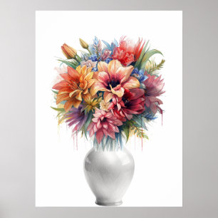 Poster Vibrante Buquê de Lírios em Vaso de Arte Mista Pos