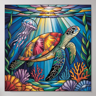 Poster Vibrante Design de Tartaruga Marinha em Vidro Colo
