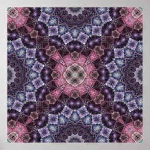 Poster Vibrante Mandala Web em Rosa e Roxo