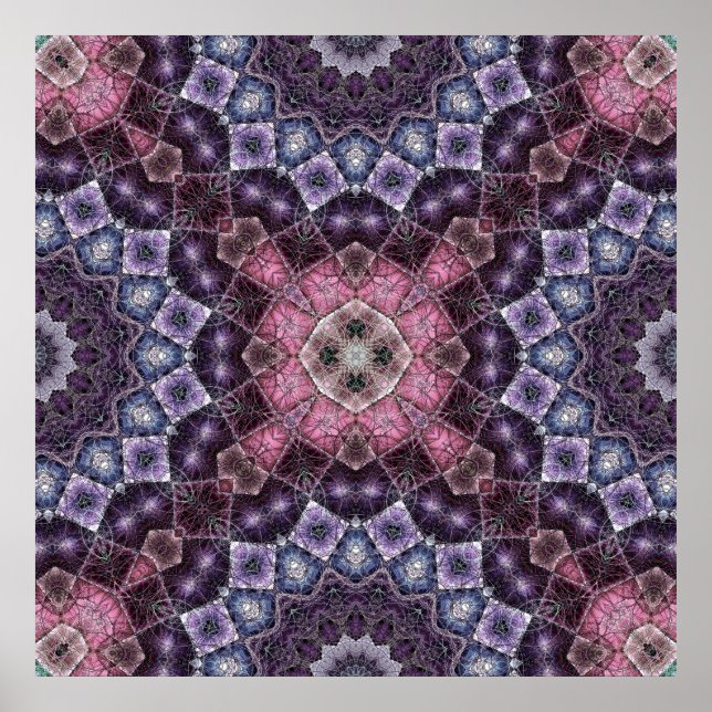 Poster Vibrante Mandala Web em Rosa e Roxo (Frente)