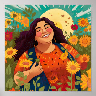 Poster Vibrante Mulher Mexicano-Americana Celebrando Sol