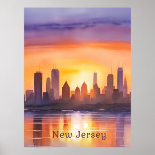 Poster Vibrante New Jersey Watercolor Arte Sunset