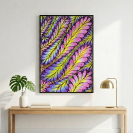 Poster Vibrante padrão de folha abstrata rosa roxo néon