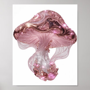 Poster Vibrante Prata COGUMELO ROSA BRILHANTE