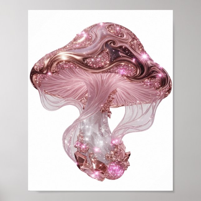 Poster Vibrante Prata COGUMELO ROSA BRILHANTE (Frente)