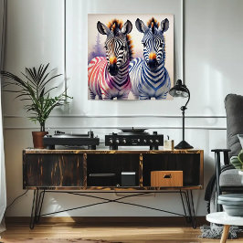 Poster Vibrante Zebra Duo Watercolor Arte