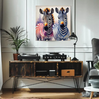 Poster Vibrante Zebra Duo Watercolor Arte