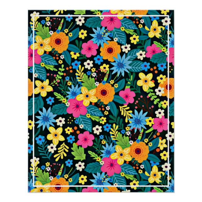 Póster Vibrantes Flores Ditsy Padrão Floral Design-43785 (Frente)