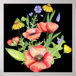 Poster "Vibrantes Flores Silvestres em Aquarela sobre Tel