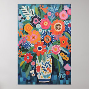 Poster Vibrantes Flores Vida Marinha Floral Estilo Matiss