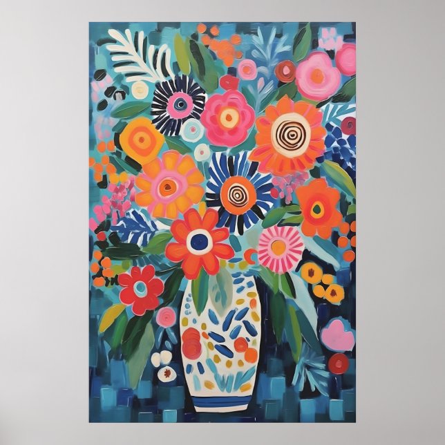 Poster Vibrantes Flores Vida Marinha Floral Estilo Matiss (Frente)