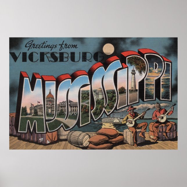 Poster Vicksburg, Mississippi - Large Letter Scenes (Frente)
