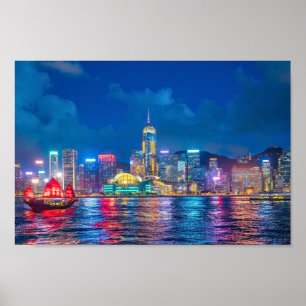 Poster Victoria Harbor e Hong Kong Skyline à noite