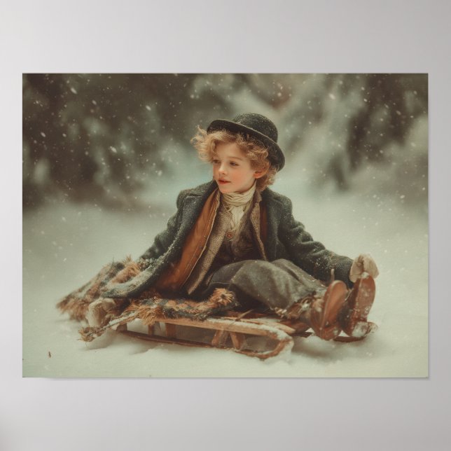 Poster Victorian Boy num Sled (Frente)