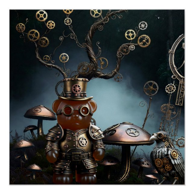 Póster Victorian Clockwork Gummy Bear Mechanical Raven (Frente)