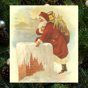 Póster Victorian Papai Noel do natal vintage na chaminé