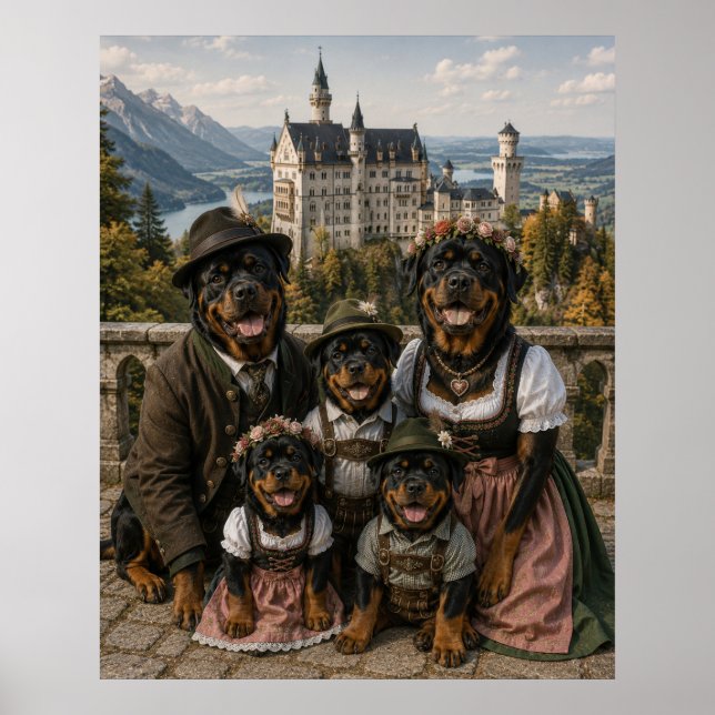 Poster Victorian Rottweiler Family at Neuschwanstein Cast (Frente)