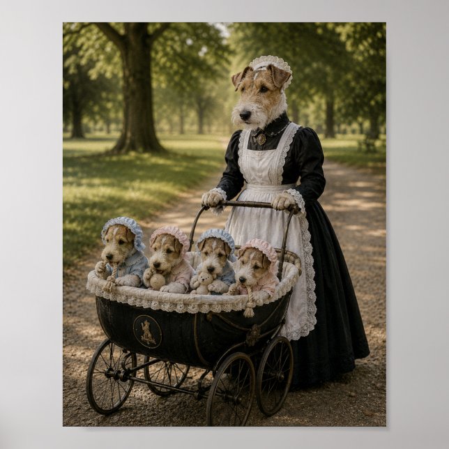 Poster Victorian Terrier Nanny with Puppies (Frente)