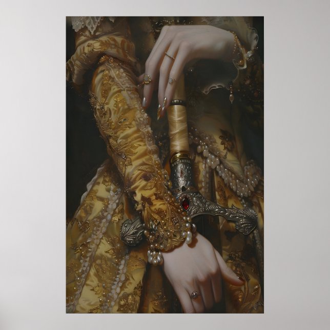 Poster Victorian Woman with Sword in Gold Gown Medieval (Frente)