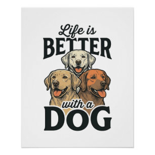 Póster Vida Antiga É Melhor Com um Cão Desenho Vetorial_1