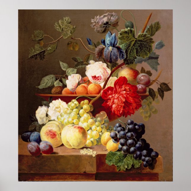Poster Vida contínua com fruta e flores (Frente)