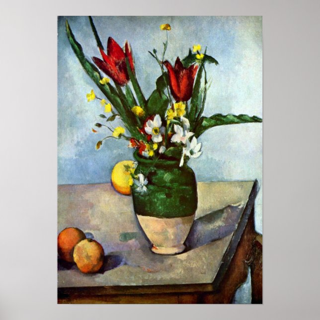 Póster Vida contínua, Tulipas e Maçãs por Paul Cezanne (Frente)