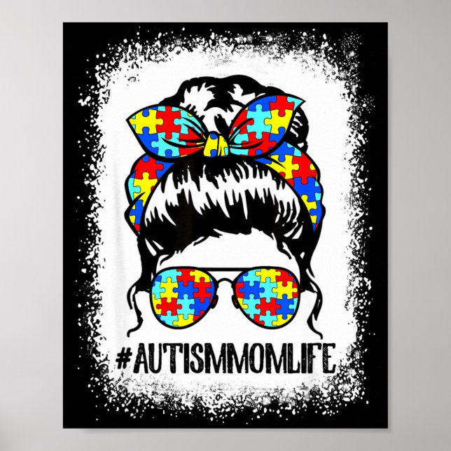 Poster Vida de mãe autista coque desarrumado óculos de so (Frente)