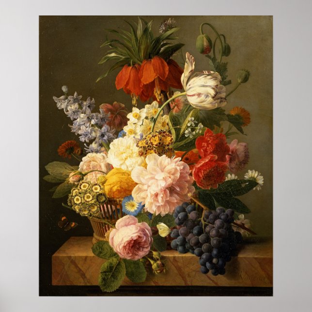 Póster Vida Estática com Flores e Frutas, 1827 (Frente)