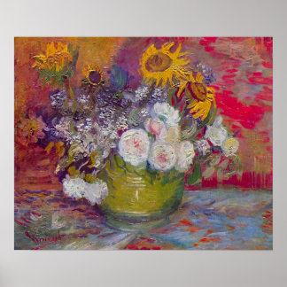 Póster Vida estática com rosas e girassóis por van Gogh