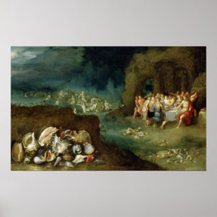 Póster Vida estática das conchas com o Banquete dos deuse