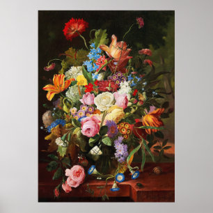 Poster Vida Estática De Flor De Rosas, Tulipas E Cravos