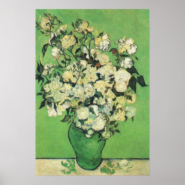 Póster Vida eterna - Rosas cor-de-rosa em um Vase,van Gog (Frente)