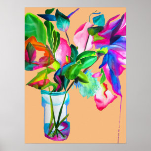 Poster Vida floral moderna com arte de cor d'água