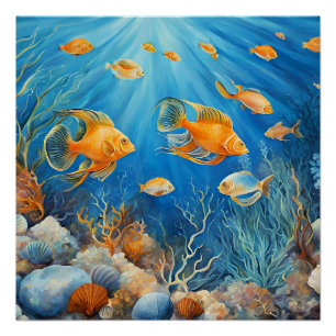 Póster Vida Marinha com Peixes Exóticos