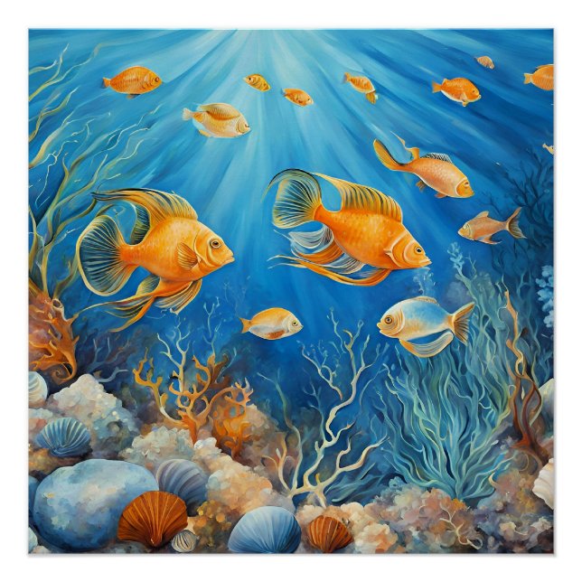Póster Vida Marinha com Peixes Exóticos (Frente)