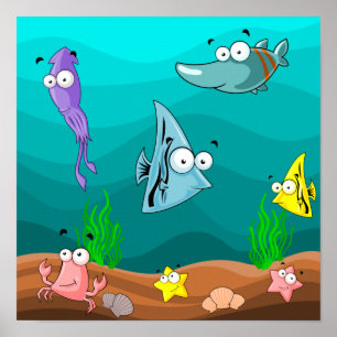 Poster Vida Marinha Sob o Mar Personalizado