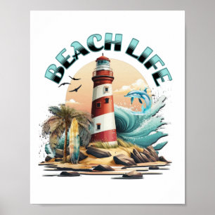 Poster Vida na Praia   Arte de Farol Tropical
