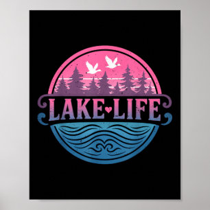 Poster Vida no Lago Modo Lago Barco Vida de Cabana Verão