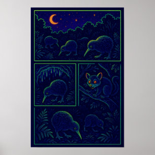 Poster Vida Noturna do Kiwi – Criaturas Noturnas da Nova