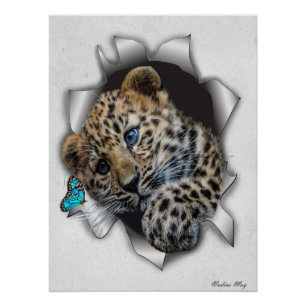 Póster Vida selvagem Copo-leopardo perseguindo uma borbol