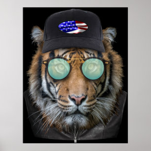 Póster Vida selvagem engraçada vestida de Bengal Tiger