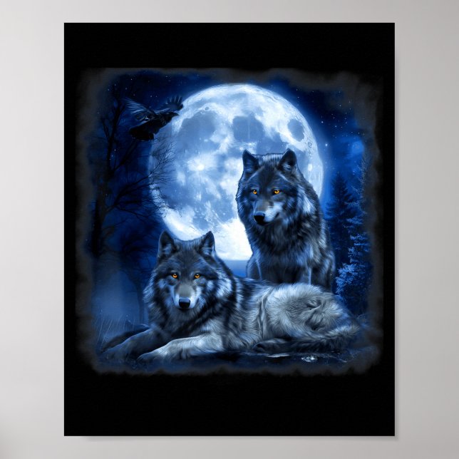 Poster Vida selvagem lobo uivando lua floresta natureza s (Frente)