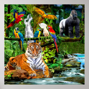 POSTER VIDA SELVAGEM NA FLORESTA TROPICAL