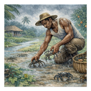 Póster Vida Tropical em uma Aldeia: Homem Capturando Cara