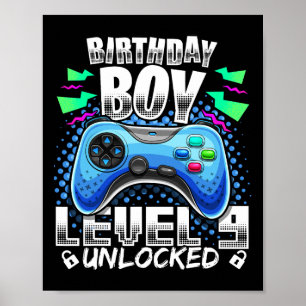 Poster Vídeo de Jogo Nível 9 Desbloqueado Aniversário de