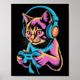 Poster Vídeo Engraçado de Gato Jogando Video Game Gato 