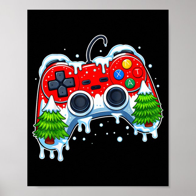 Poster Video Game Controller Christmas Santa Hat Gamer Bo (Frente)
