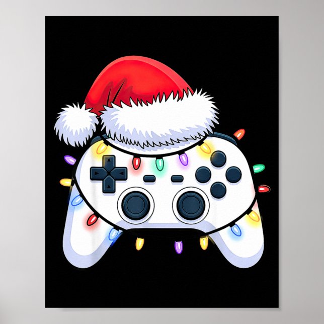 Poster Video Game Controller Christmas Santa Hat Gamer Bo (Frente)