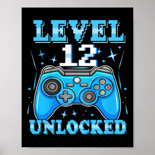 Poster Vídeo Gamer 12 Birthday Gift de Nível 12 desbloque